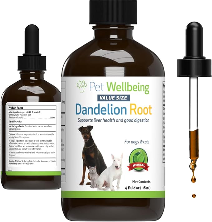 Pet Wellbeing Dandelion Root for Dogs & Cats - Liver, Digestive, Cardiovascular, Blood Sugar Support - Natural Herbal Supplement 4 oz (118 ml)