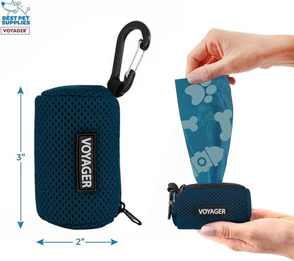 Best Pet Supplies 2-Pack Dog Poop Bag Holder Leash Attachment, Color, Reusable Mesh Dispenser Pouch for Travel, Walking, Park, and Outdoor Use, Soft and Durable with Clip-On - Mesh Blue