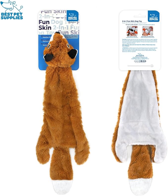 Best Pet Supplies Stuffing Free Squeaky Dog Toys for Small Dogs, Medium Dogs, and Large Dogs, Durable, Best Dog Chew Toy for Teething Puppy, Indoor Play, Holds Plastic Bottle - Fox, Large