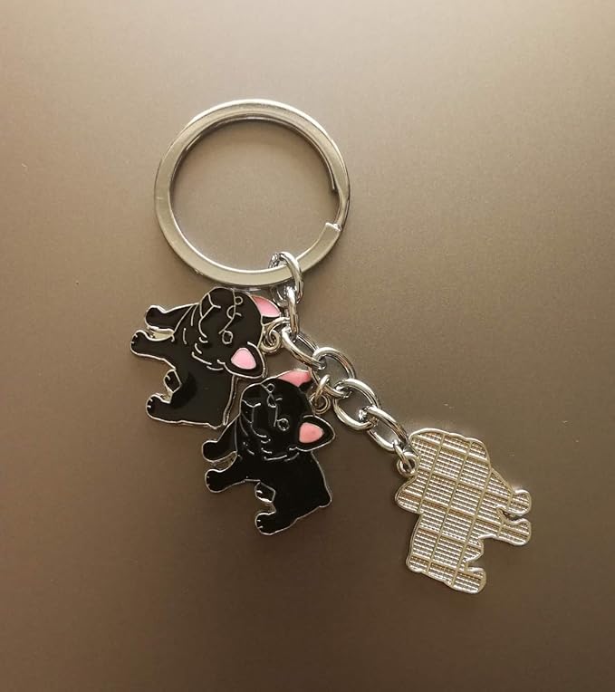 Dog Keychain, Pet Pendant Key-ring, Cute Puppy ID Tags Metal Key Ring Christmas Gifts for Dog Lover (French Bulldog Black)