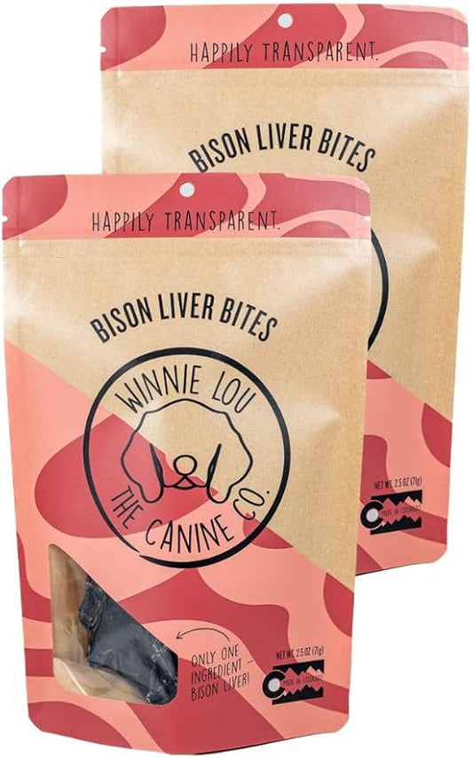 Winnie Lou Jerky Organic Jerky Dog Treats Made in The USA – Human Grade Dog Treats – Dog Jerky Treats – All Natural Dog Treats – Healthy Dog Treats (Bison Liver Bites) - 2 Pack