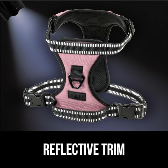 Gorilla Grip Comfortable Durable Dog Harness with Handle, Pet Leash Clips on Chest or Back for Walking, Padded Mesh Pets Vest, Adjustable Reflective Straps, Puppy Training, Pink