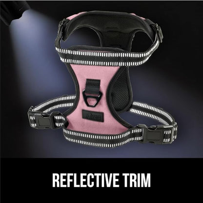 Gorilla Grip Comfortable Durable Dog Harness with Handle, Pet Leash Clips on Chest or Back for Walking, Padded Mesh Pets Vest, Adjustable Reflective Straps, Puppy Training, Pink