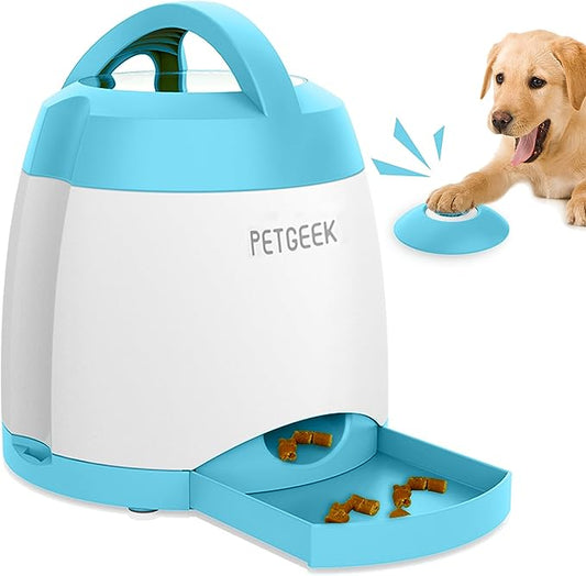 PETGEEK Automatic Treat Dispenser with Remote Button - Puzzle Memory Training Activity Toy- IQ Training Feeder for Dogs & cats (Blue)