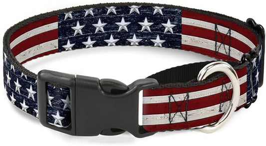 Buckle-Down Americana Rustic Stars & Stripes Martingale Dog Collar, 1.5" Wide-Fits 13-18" Neck-Small