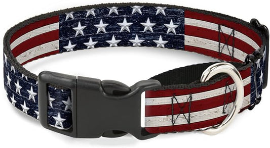 Buckle-Down Americana Rustic Stars & Stripes Martingale Dog Collar, 1" Wide-Fits 15-26" Neck-Large
