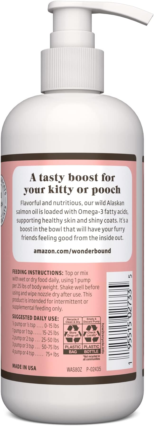 Amazon Brand - Wonder Bound Wild Alaskan Salmon Oil for Dog, Cat, 8 fl oz