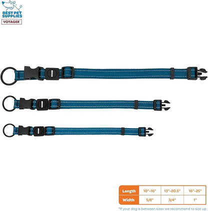 Best Pet Supplies Reflective Dog Collar with Adjustable Length, Heavy-Duty Buckle, and Strong Leash D-Ring, Training, Walking, Jogging Accessory for Small, Medium, and Large Breeds - Blue, L