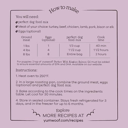 Perfect Dog Food Mix (Grain-Free) NEW Recipe with Improved Taste | Makes 10 Pounds Fresh Homemade Food | Mix Turkey, Beef, Pork, Bison, Lamb, Elk & More | Human Grade, Low Carb & Non-GMO