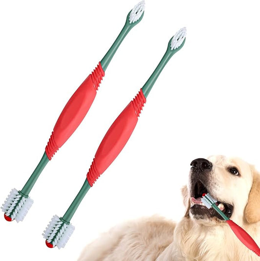 2PCS Dog Toothbrush 360 Degree Dog Tooth Brush, Dual Head Dog Tooth Brushing Kit Non Slip Toothbrush for Dogs and Cat Teeth Clean Pet Toothbrush Dental Care