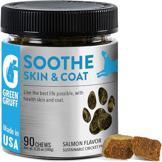 Green Gruff Dog Skin and Coat Supplement - Organic Dog Allergy Chews - Dry Skin, Shedding, Dog Itch Relief - Dog Omega 3 Supplement - Made in USA, Protein - Rich - Anti Itch for Dogs - 90 Chews
