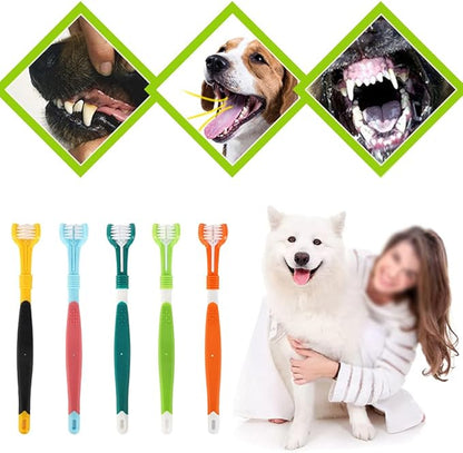 3 Pieces Plastic Nylon Three Head Multi Angle Toothbrush Cleaning Dog Cat Brush Bad Breath Teeth Care Tool,Green