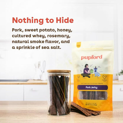 Pupford Pork Jerky for Dogs & Puppies, All-Natural, Healthy Dog Treats, No Fillers, Made in USA (16 oz)