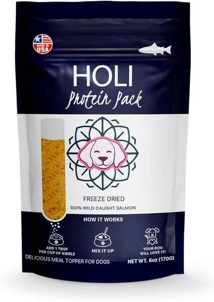 HOLI Freeze Dried Salmon Dog Food Topper - with Omega 3 & 6 - Single Ingredient, Human-Grade Wild Caught Salmon - Dog Food Flavor Enhancer for Picky Dogs – 100% All Natural - 6oz