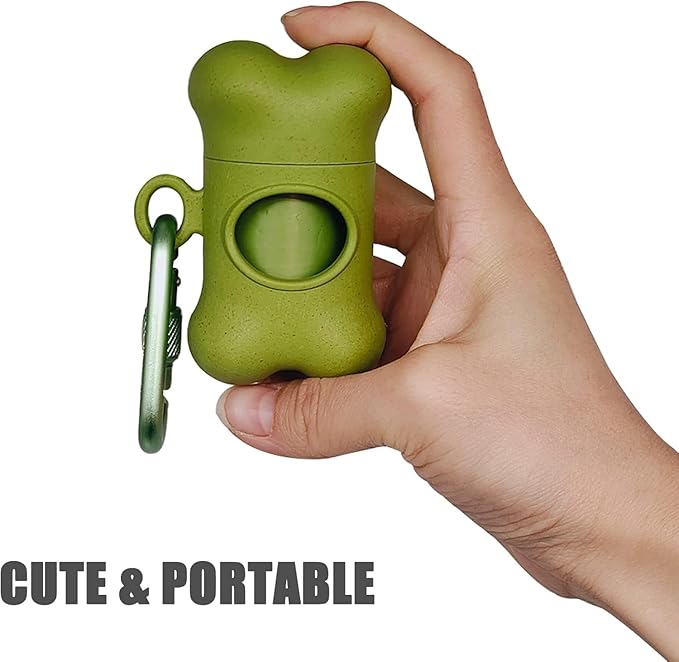 Bag Dispenser Dog Poop Bags Holder Dog Waste Bags Dispenser with Leak-Proof Green Poop Bags for Leash On The Go for Walking Dogs Outdoor(1 Holder 15 Bags，Grass Green)