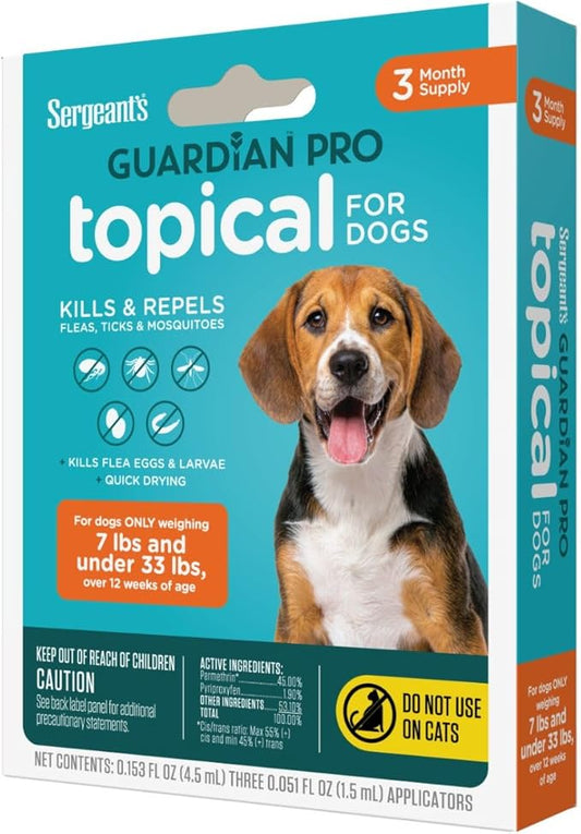 Sergeant's Guardian Pro Flea & Tick Squeeze On Topical for Dogs, 7-33 lbs., 3 Count