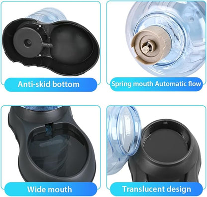 2 Pack Automatic Cat Feeder and Water Dispenser in Set Gravity Food Feeder and Waterer with Pet Food Mat for Small Medium Dog Pets Puppy Kitten Big Capacity 1 Gallon x 2 (2 Pack Jet Black)