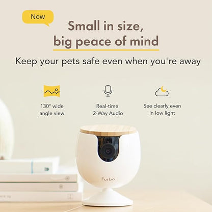 Furbo Mini NEW Pet Camera: Home Security Camera with Barking or Meowing Alerts, Cat or Dog Camera with Phone App, Smart Home Indoor Cam with 2-Way Speaker and Night Vision (No Subscription Required)
