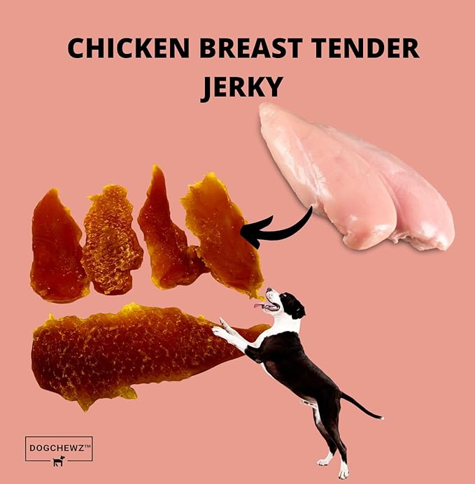 DOGCHEWZ™ Premium Chicken Breast Tender Jerky for Dogs All Natural Human Grade Dog Chew (1 LB Bag) - Single Ingredient - No Artificial Flavors or Preservatives - Whole Dehydrated Chicken