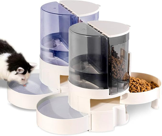 Automatic Cat Dog Feeder and Cat Water Dispenser in Set - Rotating Storage Gravity Pet Water Dispenser for Small Medium Pets Dog Puppy Kitten