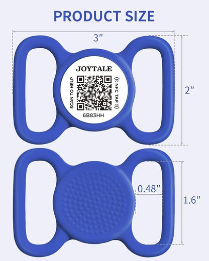 Joytale [ NO APP Required ] Silent Silicone QR Code Dog Tag, Slide On Dog Tags for 1.2-1.6Inch Collars or Vest, NFC Pet Online Profile, Scan QR to Send Location Alert Email, Navy Blue, L