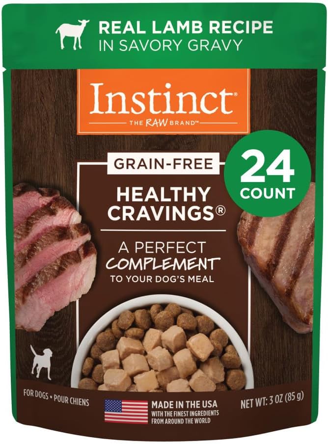 Instinct Healthy Cravings Grain Free Real Lamb Recipe Natural Wet Dog Food Topper, 3 oz. Pouches (Case of 24)