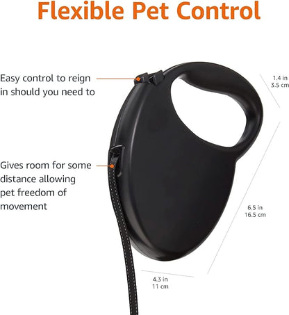Amazon Basics Retractable Dog Leash, Small - 16ft, Black