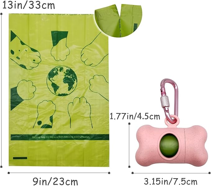 Bag Dispenser Dog Poop Bags Holder Dog Waste Bags Dispenser with Leak-Proof Green Poop Bags for Leash On The Go for Walking Dogs Outdoor(2 Holders 30 Bags,Pink)
