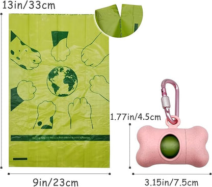 Bag Dispenser Dog Poop Bags Holder Dog Waste Bags Dispenser with Leak-Proof Green Poop Bags for Leash On The Go for Walking Dogs Outdoor(1 Holder 15 Bags,Pink)