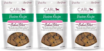 Caru - Soft n’ Tasty Baked Bites - Venison Bites Dog Treats - Flavorful Training Treats - 3.75 oz bags - Pack of 3