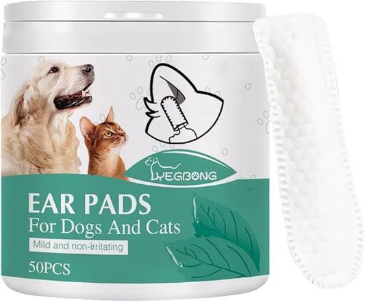 Ear Finger Wipes for Dogs & Cats - Gently Remove Ear Wax, Debris Sooths Relieve Ear - 50 Count