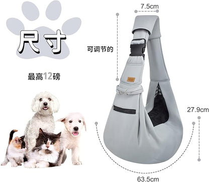 CUBY Dog and Cat Sling Carrier - Hands Free Reversible Pet Papoose Bag - Soft Pouch and Tote Design - Suitable for Puppy, Small Dogs Cats Outdoor (Grey Senior, Adjust Strap 2.0)