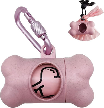 Dog Poop Pickup Bags Holder Dispenser with 1 Roll Random Color Leak-proof Scented Doggy Waste Bags and Carabiner with Safety Lock Plus Hook and Loop Fastener Never Loose on Leash Lead Again (Pink)