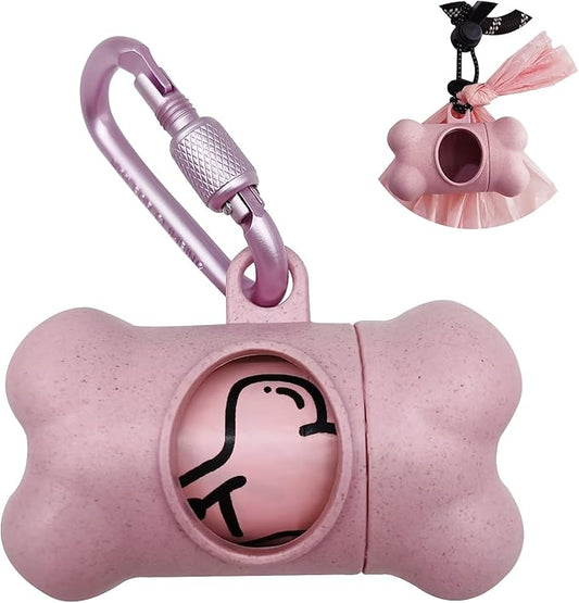 Dog Poop Pickup Bags Holder Dispenser with 1 Roll Random Color Leak-proof Scented Doggy Waste Bags and Carabiner with Safety Lock Plus Hook and Loop Fastener Never Loose on Leash Lead Again (Pink)