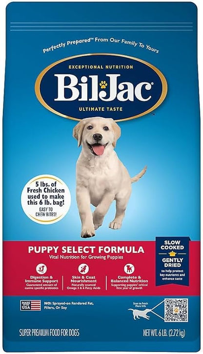 Bil-Jac Puppy Food 6lb (2-Pack) Dry Dog Food Puppy Select Formula - Real Chicken 1st Ingredient, Easy to Chew Bites, Small Breed or Large Breed - Super Premium Since 1947