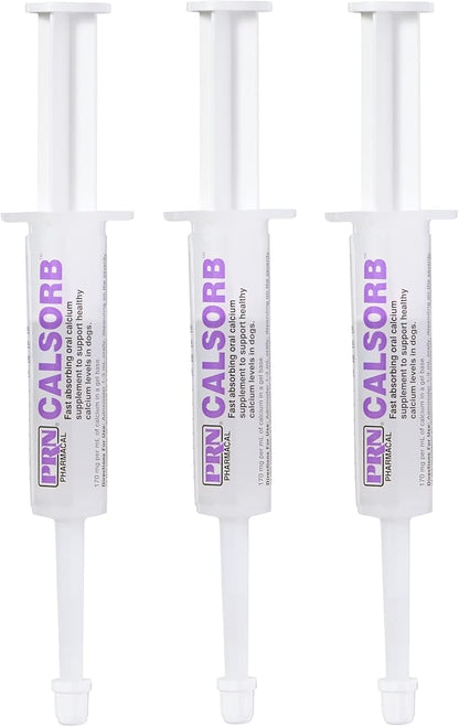 PRN Pharmacal Calsorb - Calcium Nutritional Supplement to Help Maintain Healthy Calcium Levels in Dogs - Gel-Based Dog Nutritional Supplement in an Easy-to-Use Syringe - 12 mL Syringe (3 Packs)