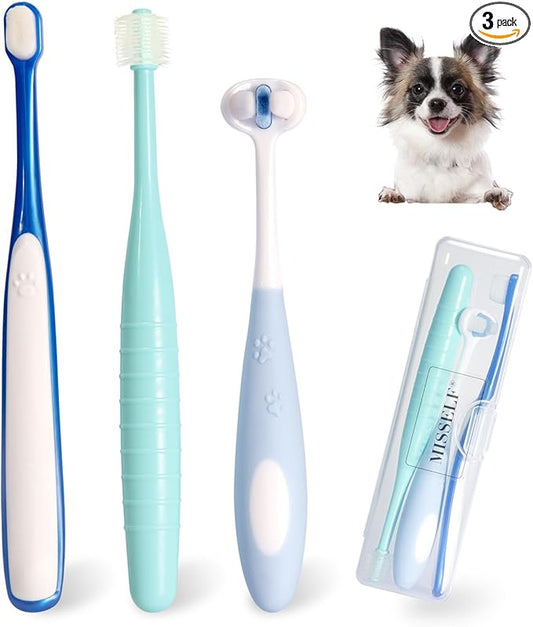 Ultra Soft Nano Dog Toothbrush Kit for Small Breed, Silicone 360 Pet Tooth Brushes for Dogs Cat,Canine Dental Care Set of 3 Different Shapes