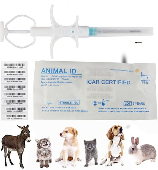 100 Packs 1.25x7mm, VENREA Universal Pet Microchip 134.2khz Registration Animal Implant Chip FDX-B Pet ID Microchip for The Management and Tracking of Dog Cat Cow Pig Rabbit Pigeon Fish