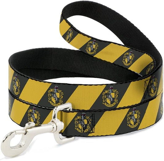 Dog Leash HUFFLEPUFF Crest Diagonal Stripe Charcoal Gray/Yellow 6 Feet Long 1.5 Inch Wide