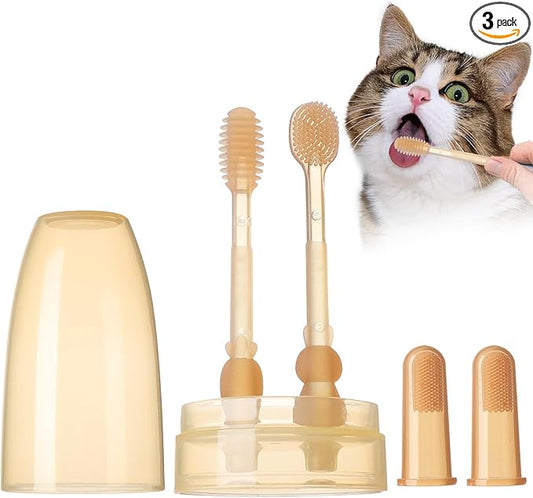 Silicone Soft Cat Dog Toothbrush for Small Breed, Small Tiny Mini Cat Dog Tooth Brushing Kit with Finger Toothbrush & Storage Box, Pet Teeth Cleaning Brush for Puppy Doggie Kitten Canine Dental Care