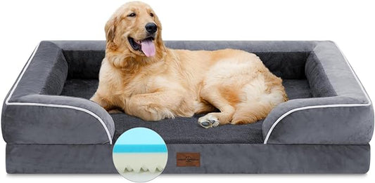 Cooling Dog Bed, Memory Foam Orthopedic Dog Bed, Dog Beds for Extra Large Dogs, XL Dog Bed with Removable Cover, Waterproof Pet Bed Large with Bolster(X-large,Leaden Grey)