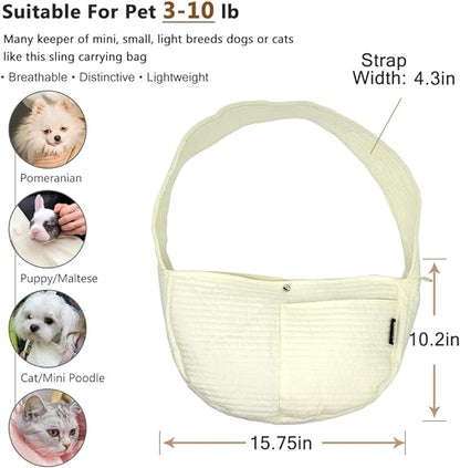 NATUYA Small Dog Carrier Sling Cat Sling,Adjustable Strap Hand Free Pet Puppy for Outdoor Traveling Subway (white, canvas)