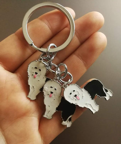 Dog Keychain, Pet Pendant Key-Ring, Cute Puppy ID Tags Metal Key Ring for Dog Lover (Old English Sheepdog)