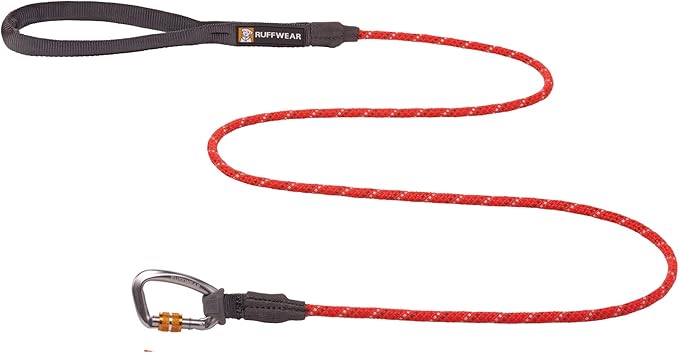 Ruffwear, Knot-a-Leash Dog Leash, Reflective Rope Lead with Carabiner, Red Sumac, Small