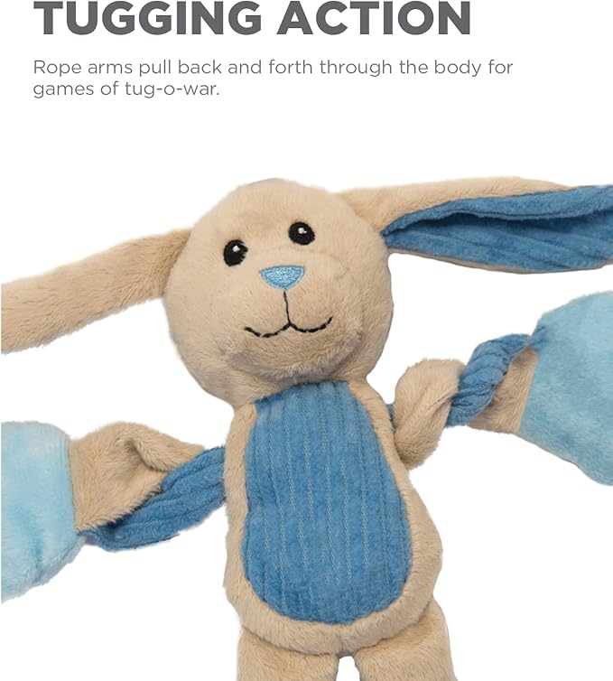Outward Hound Baby Pulleez Bunny Squeaky Plush Dog Toy with Ropes for Pull-Through Tugging Action