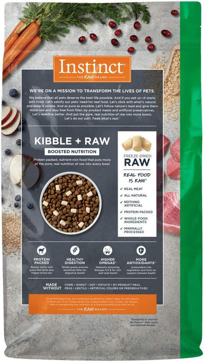 Instinct Raw Boost Whole Grain Dry Dog Food, Natural Real Lamb & Oatmeal Recipe Kibble with Omegas + Freeze Dried Raw Dog Food, 20 lb. Bag