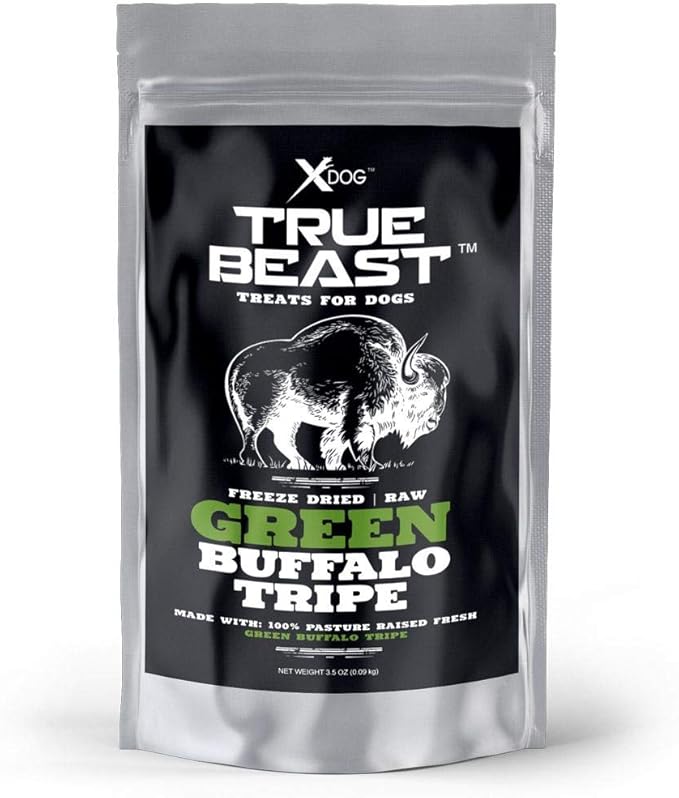 Xdog Green Buffalo Tripe Dog Training Treats by True Beast | Premium Grain Free Dog Treat Made w/Pure Freeze Dried Tripe | Grass Fed, All Natural, No Additives | Made in The USA | Raw Dog Treats