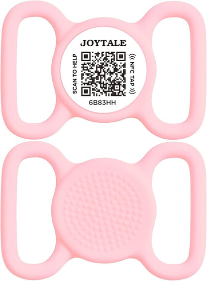 Joytale [ NO APP Required ] Silent Silicone QR Code Dog Tag, Slide On Dog Tags for 1.2-1.6Inch Wide Collars or Vest, NFC Pet Online Profile, Scan QR to Send Location Alert Email, Pink, L