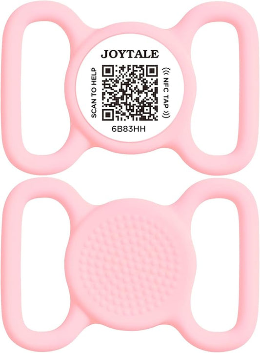 Joytale [ NO APP Required ] Silent Silicone QR Code Dog Tag, Slide On Dog Tags for 1.2-1.6Inch Wide Collars or Vest, NFC Pet Online Profile, Scan QR to Send Location Alert Email, Pink, L
