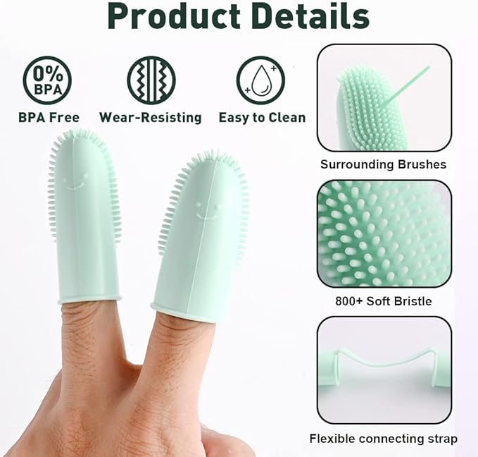 Aohcae 4 Pack Toothbrush for Dog, Finger Toothbrush Kit, 135ºSurround Bristles for Easy Teeth Cleaning, Double-Finger Toothbrush Dental Care for Puppies, Cats and Small Pets
